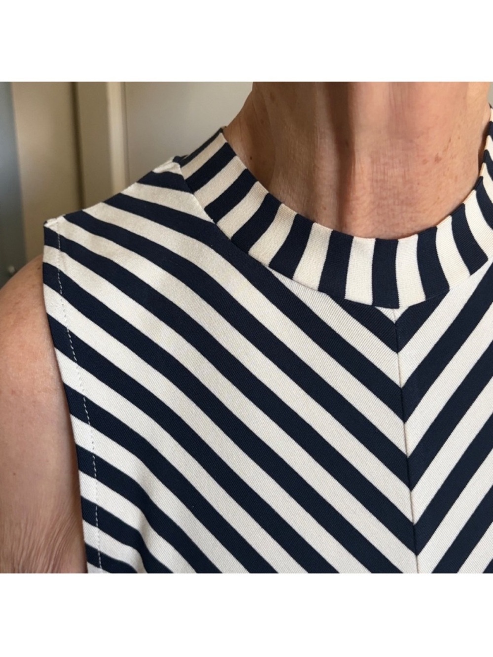 J. Crew navy and White Asymmetrical Dress